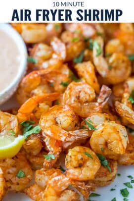 pinterest image for 10 Minute Air Fryer Shrimp