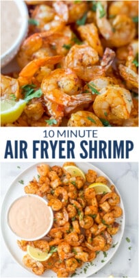 pinterest image for 10 Minute Air Fryer Shrimp - Easy Appetizer Idea!