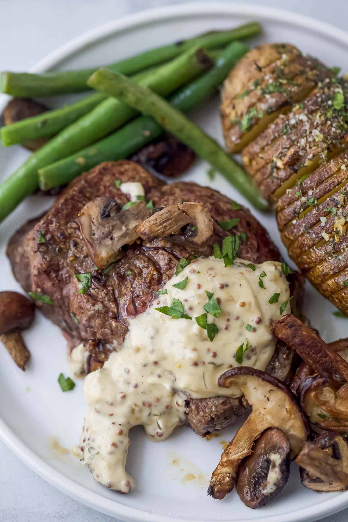 Pan-Seared Flank Steak with Mustard-Chive Butter