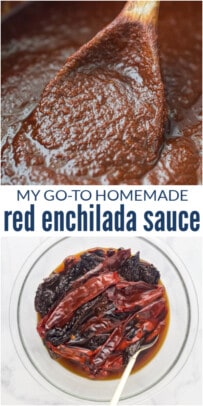 pinterest image for My Go-to Homemade Red Enchilada Sauce