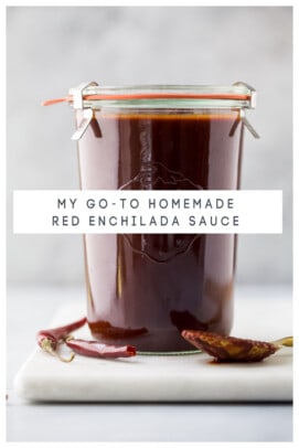 pinterest image for My Go-to Homemade Red Enchilada Sauce