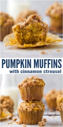 pinterest image for Easy Pumpkin Muffins with Cinnamon Pecan Streusel