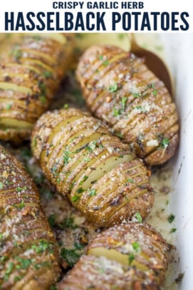 pinterest image for Garlic Herb Hasselback Potatoes