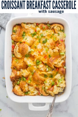 pinterest image for Croissant Breakfast Casserole with Sausage