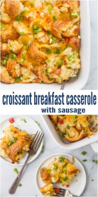 pinterest image for Croissant Breakfast Casserole with Sausage