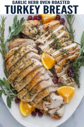 pinterest image for Roasted Turkey Breast with Garlic and Herb Butter