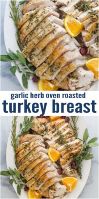 pinterest image for Roasted Turkey Breast with Garlic and Herb Butter