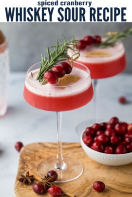 pinterest image fro Spiced Cranberry Whiskey Sour Recipe
