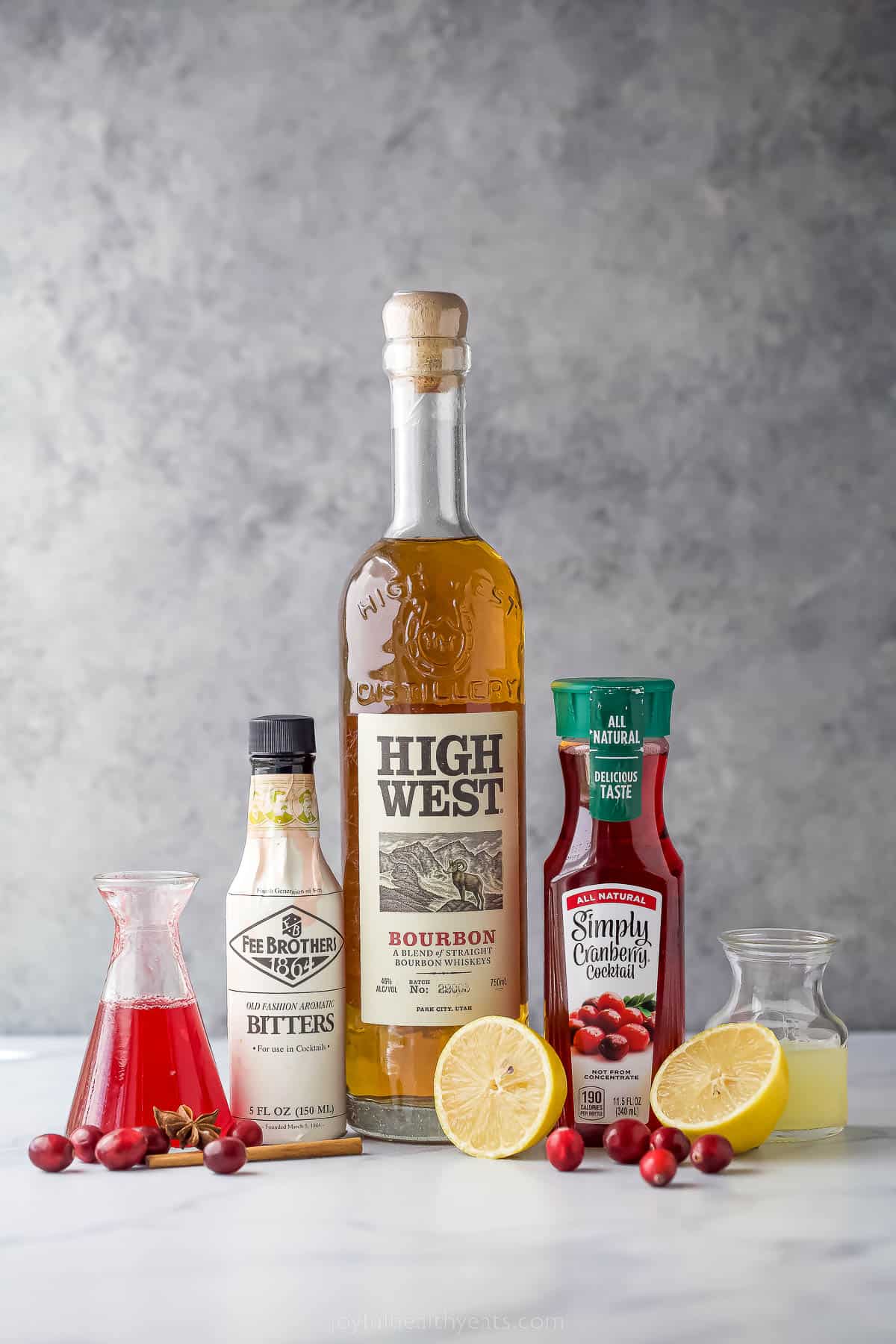 ingredients for cranberry whiskey sour