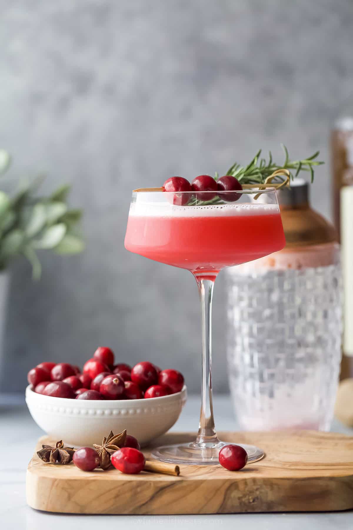 close up of spiced cranberry whiskey sour