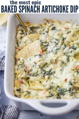 pinterest image for Hot Spinach Artichoke Dip