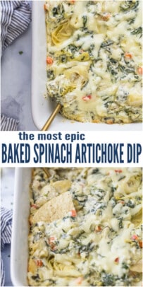 pinterest image for Hot Spinach Artichoke Dip