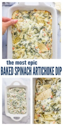 pinterest image for Hot Spinach Artichoke Dip