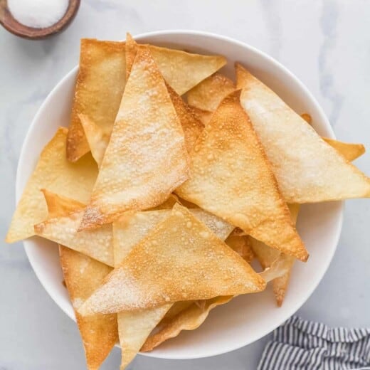 air fryer wonton chips in a bowl