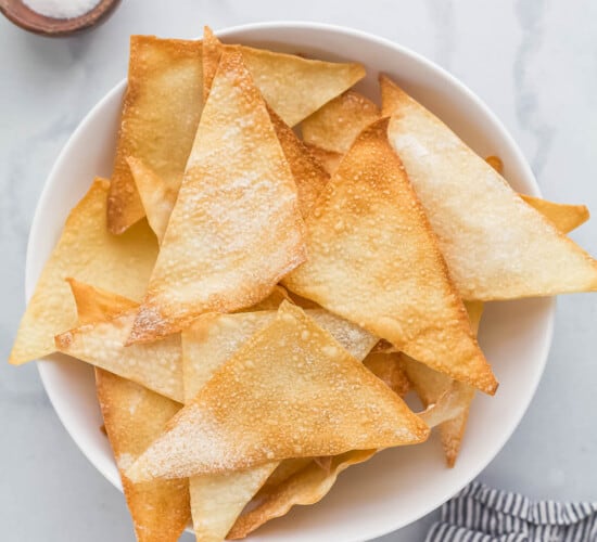 air fryer wonton chips in a bowl