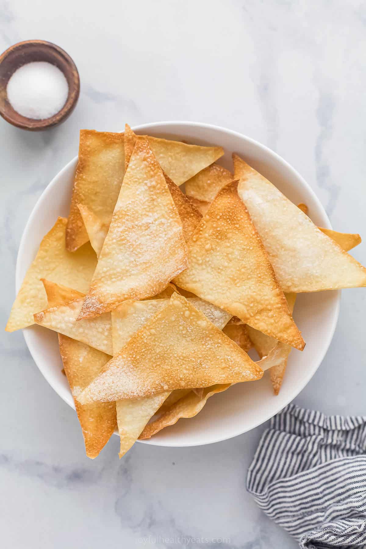 air fryer wonton chips in a bowl