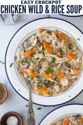 pinterest image for Easy Crockpot Chicken & Wild Rice Soup