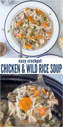 pinterest image for Easy Crockpot Chicken & Wild Rice Soup