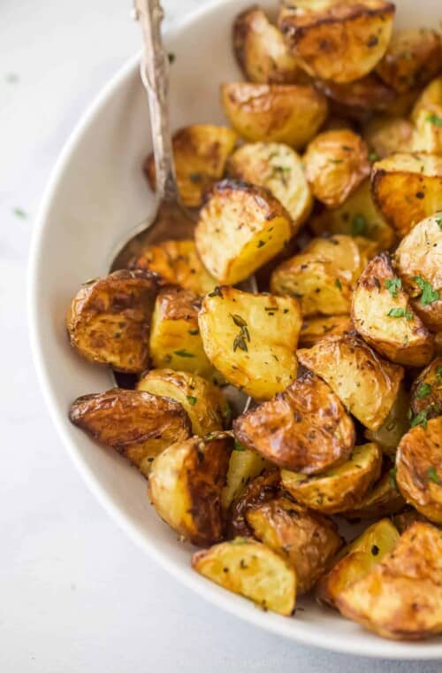 a bowl of air fryer roasted potatoes