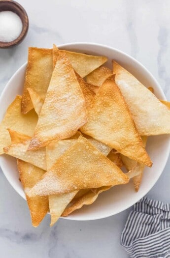 air fryer wonton chips in a bowl