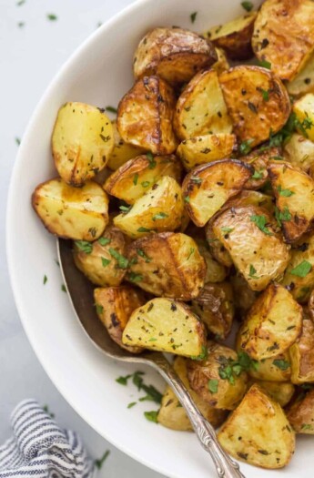 a bowl of air fryer roasted potatoes