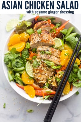 pinterest image for Asian Chicken Salad with Sesame Ginger Dressing