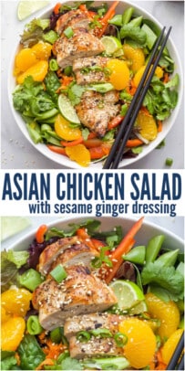 pinterest image for Asian Chicken Salad with Sesame Ginger Dressing