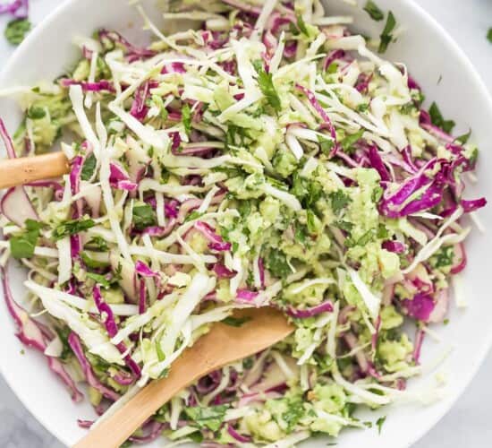 shredded creamy coleslaw for fish tacos in a bowl