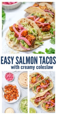 pinterest image for Easy Salmon Tacos with Creamy Slaw