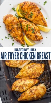 pinterest image for Incredibly Juicy Air Fryer Chicken Breasts