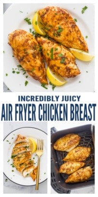 pinterest image for Incredibly Juicy Air Fryer Chicken Breasts