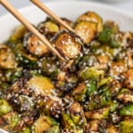 a bowl of crispy fried brussels sprouts