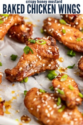 pinterest image for Tangy Honey Mustard Baked Chicken Wings