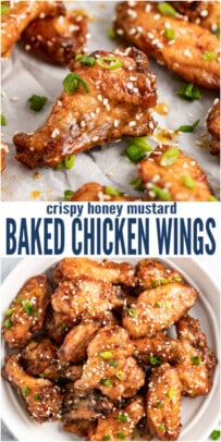 pinterest image for Tangy Honey Mustard Baked Chicken Wings