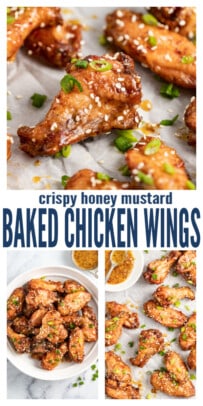 pinterest image for Tangy Honey Mustard Baked Chicken Wings