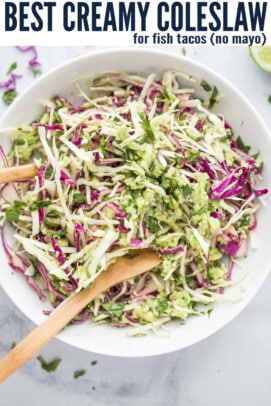 pinterest image for Creamy Coleslaw for Fish Tacos