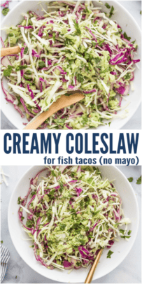 pinterest image for Creamy Coleslaw for Fish Tacos