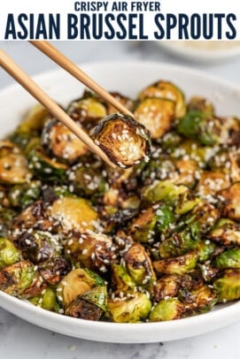 pinterest image for Air Fryer Asian Brussels Sprouts - Crispy and Flavorful!