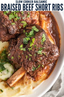 pinterest image for Slow Cooker Balsamic Braised Beef Short Ribs
