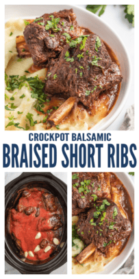 pinterest image for Slow Cooker Balsamic Braised Beef Short Ribs