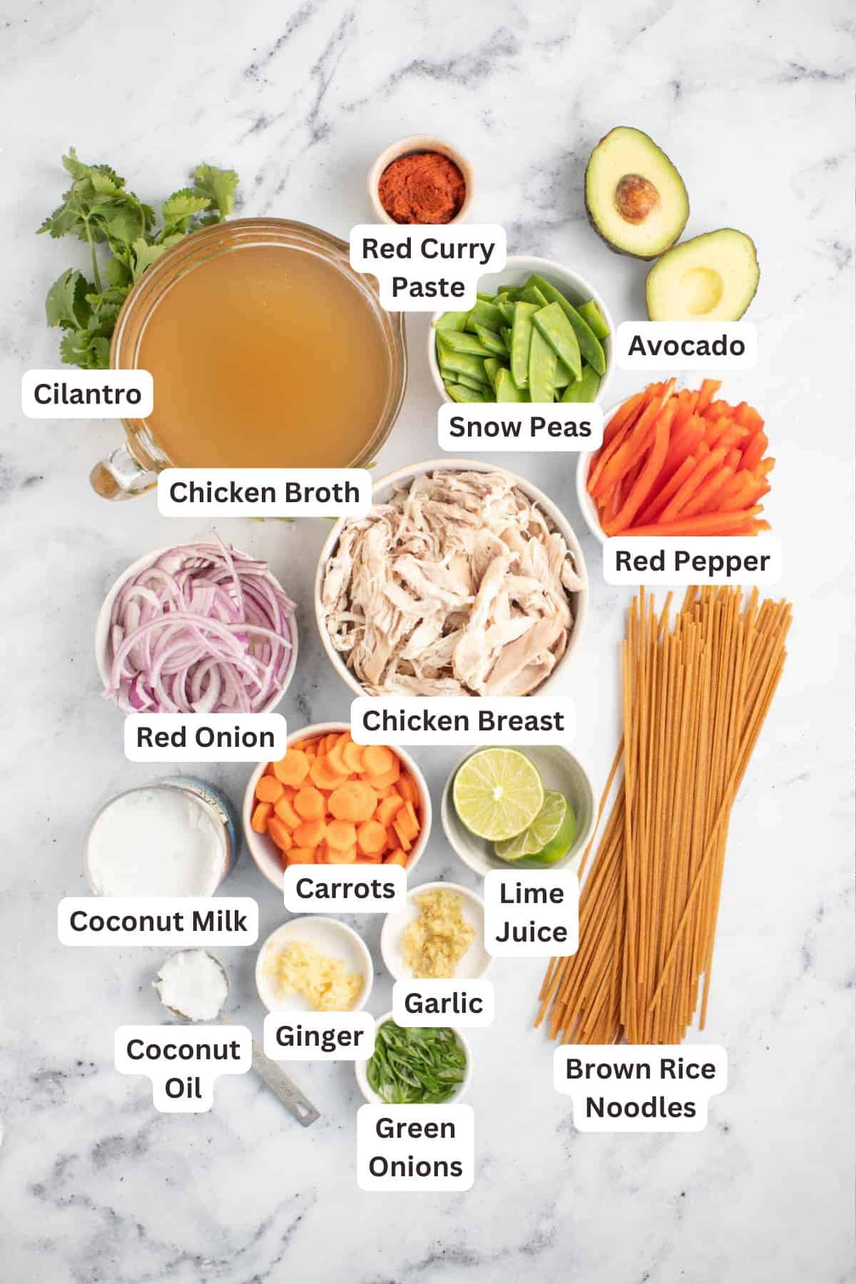 Ingredients for Thai Chicken Noodle Soup.