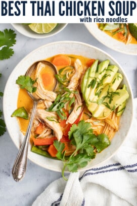 pinterest image for Best Thai Chicken Noodle Soup