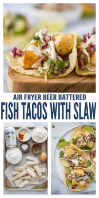 pinterest image forBeer Battered Air Fryer Fish Tacos