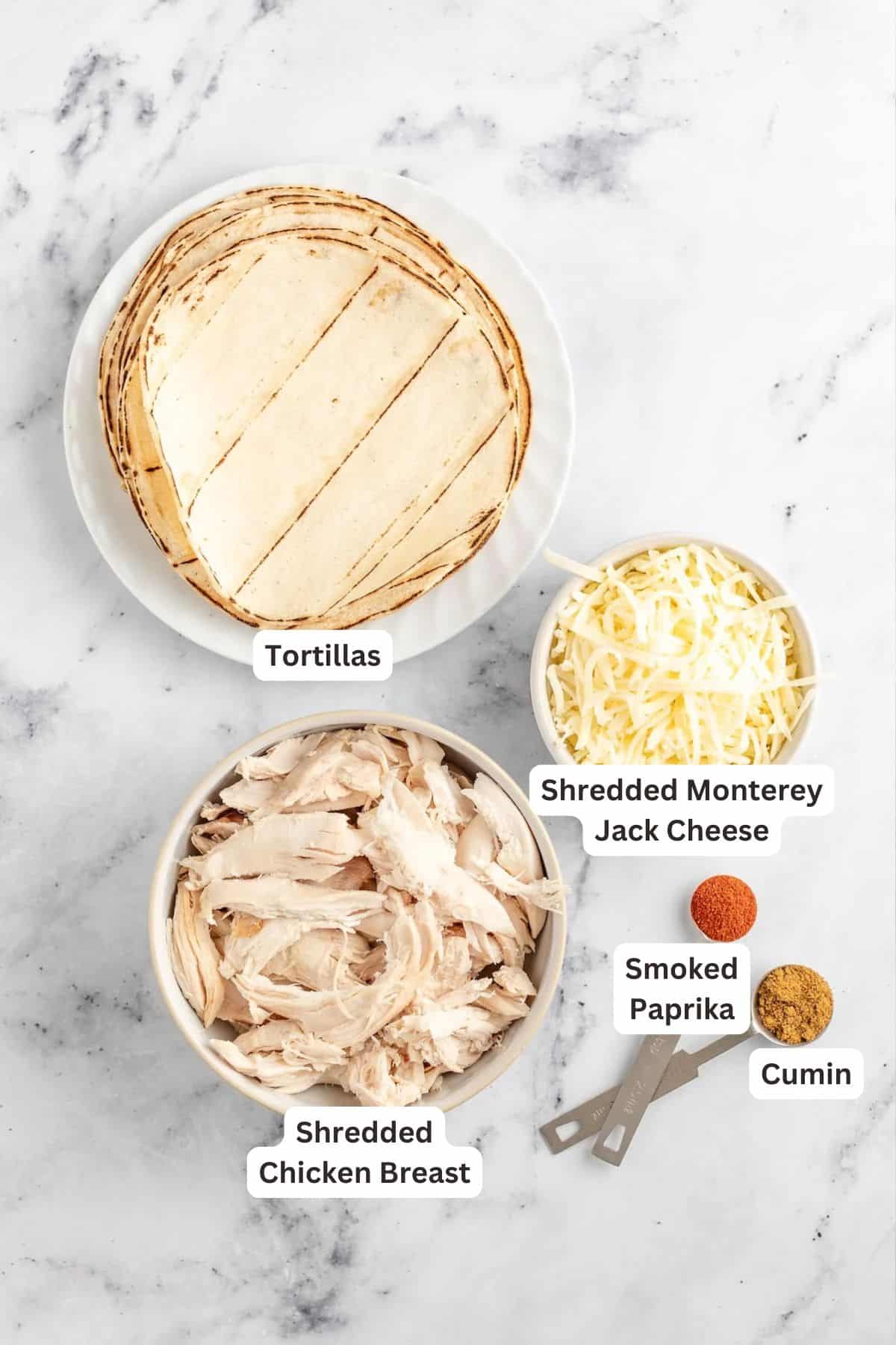 Ingredients for Creamy Chicken Enchiladas Verde.