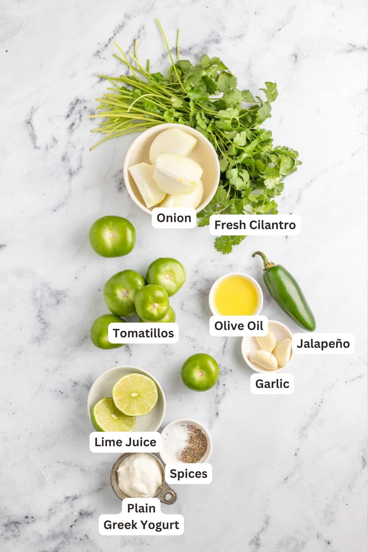 Ingredients for Creamy Chicken Enchiladas Verde.