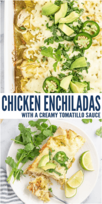pinterest image for Creamy Chicken Enchiladas Verde