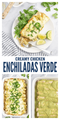 pinterest image for Creamy Chicken Enchiladas Verde