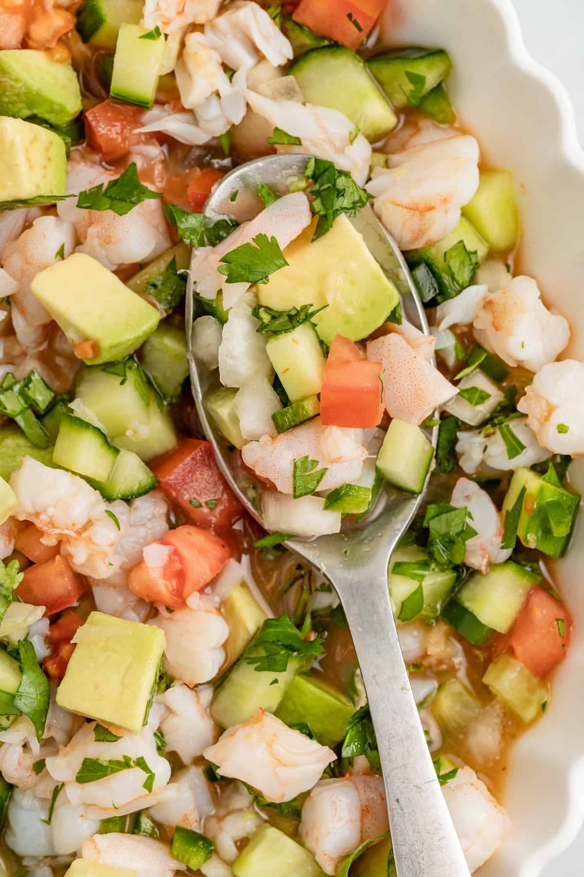 Spoonful of ceviche de camaron. 