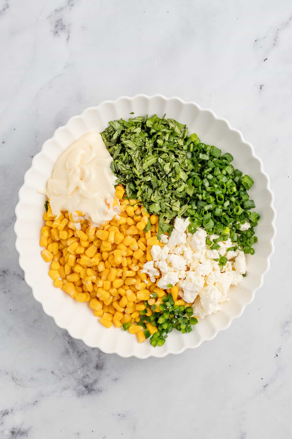 Adding the dip ingredients to the bowl.