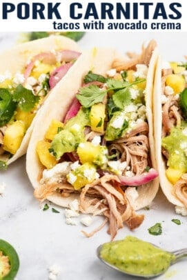 pinterest image for Pork Carnitas Tacos - A Crockpot Version!